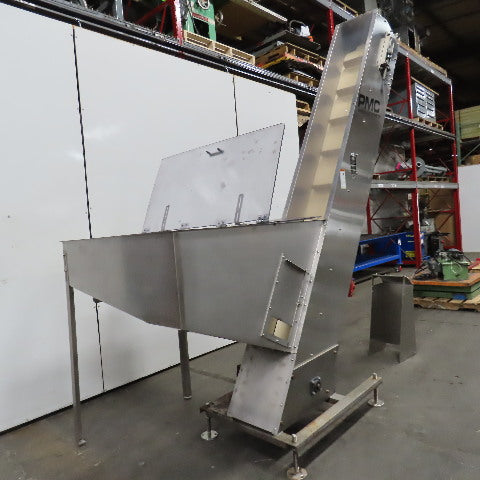 PMC BS-2100 12" x 9' Elevator Feed Discharge Stainless 60° Incline Conveyor 3Ph