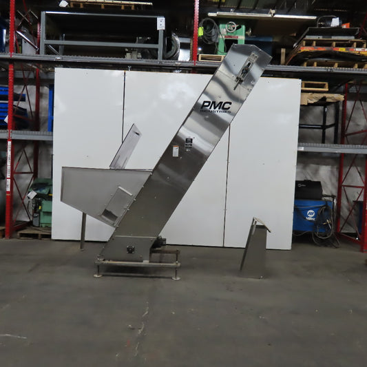 PMC BS-2100 12" x 9' Elevator Feed Discharge Stainless 60° Incline Conveyor 3Ph