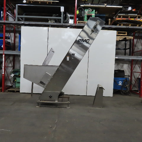 PMC BS-2100 12" x 9' Elevator Feed Discharge Stainless 60° Incline Conveyor 3Ph