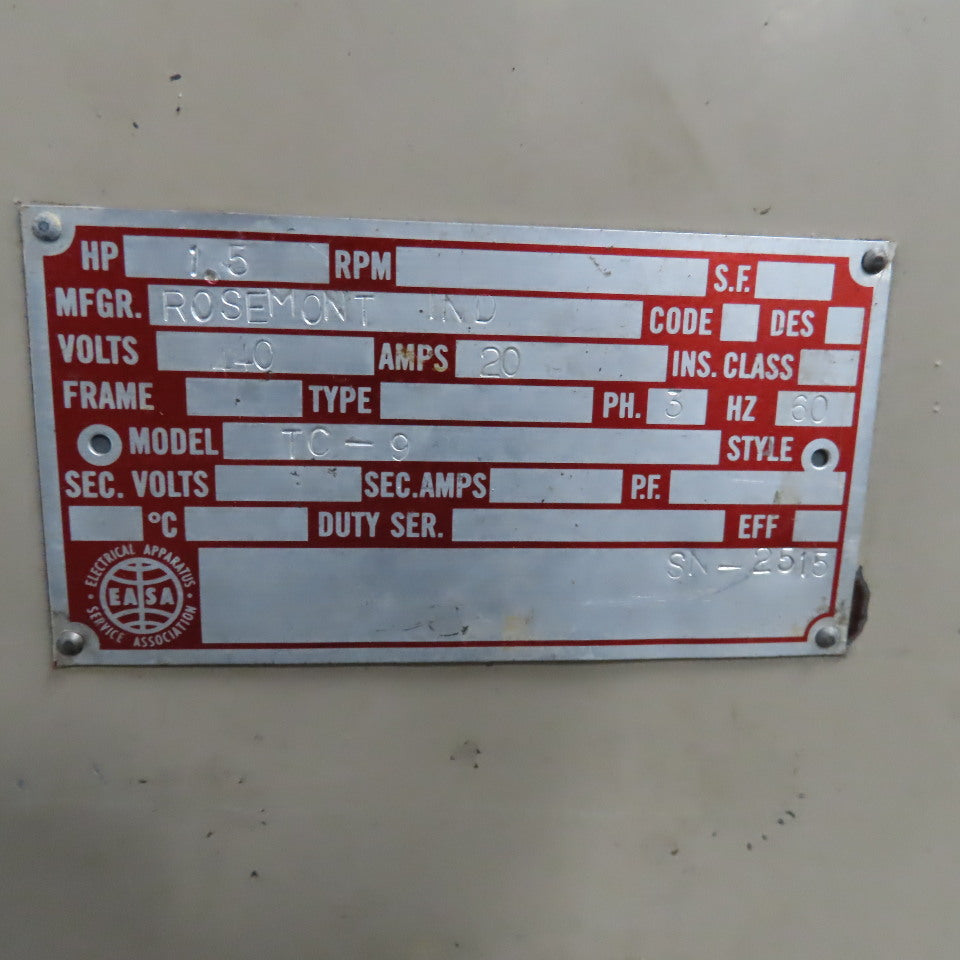 Rosemont 480V 3Ph Centrifugal Bulk Material Drying Tumbler 26RPM 22"x24" Drum