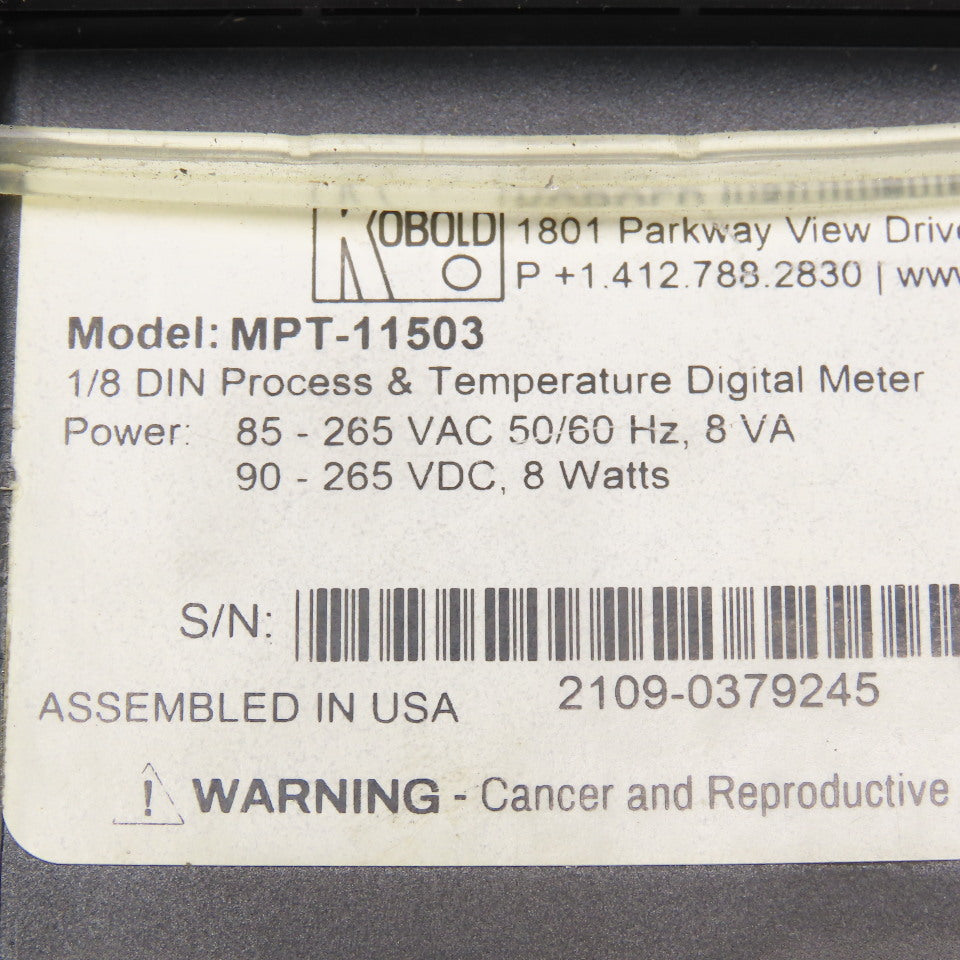 Kobold MPT-11503 Process Temperature Digital Panel Meter 85-265VAC