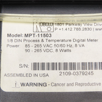 Kobold MPT-11503 Process Temperature Digital Panel Meter 85-265VAC