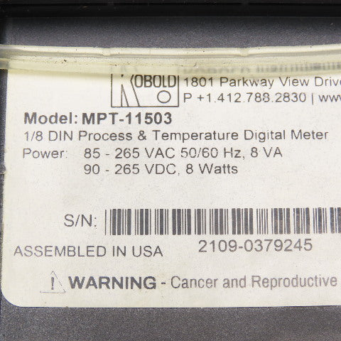 Kobold MPT-11503 Process Temperature Digital Panel Meter 85-265VAC