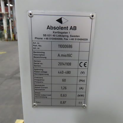 Absolent 11000686 AMIST6C 460V 60Hz Smoke Oil Mist Filtration Unit