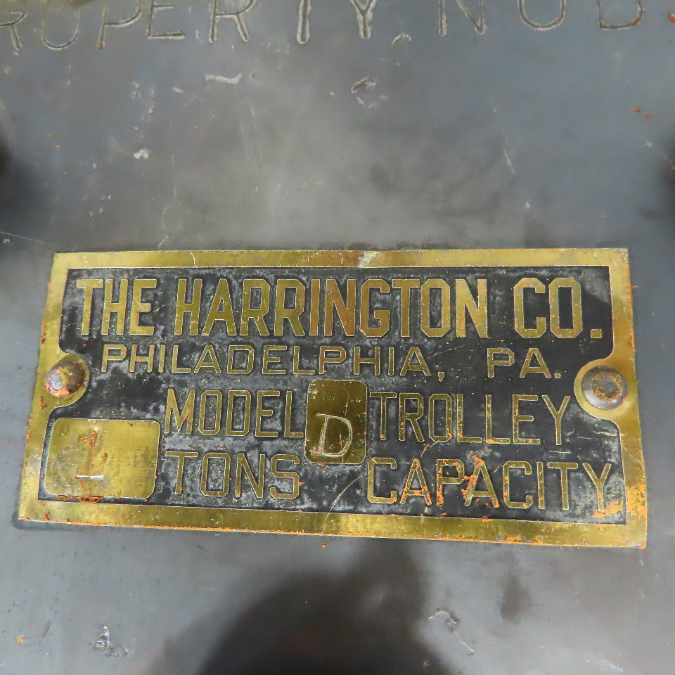 Harrington Model D 1 Ton Capacity Manual Push Pull Beam Trolley 4-6" Flange