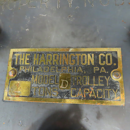 Harrington Model D 1 Ton Capacity Manual Push Pull Beam Trolley 4-6" Flange