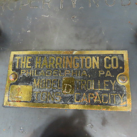 Harrington Model D 1 Ton Capacity Manual Push Pull Beam Trolley 4-6" Flange