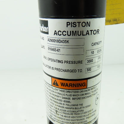 Parker A2N0010D435K HYDROLIC ACCUMULATOR 3000PSI Max Charged 300PSI w/Manifold