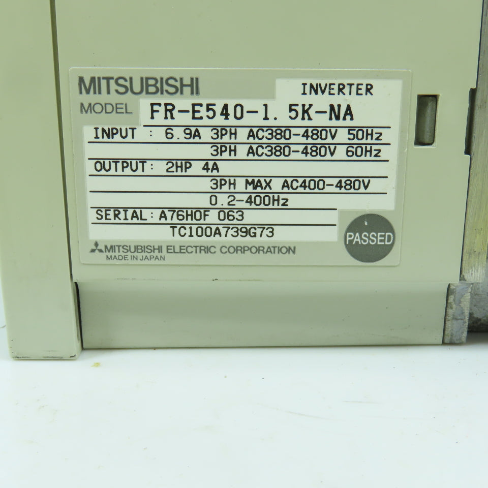 Mitsubishi FR-E540-1.5K-NA E500 2HP Inverter Drive 380-480V Input 4A Output