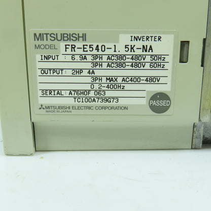 Mitsubishi FR-E540-1.5K-NA E500 2HP Inverter Drive 380-480V Input 4A Output