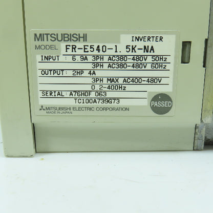 Mitsubishi FR-E540-1.5K-NA E500 2HP Inverter Drive 380-480V Input 4A Output