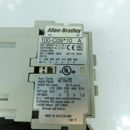 Allen Bradley 100-C09*10 600V Contactor 120V Coil W/193-EEDB Overload Relay