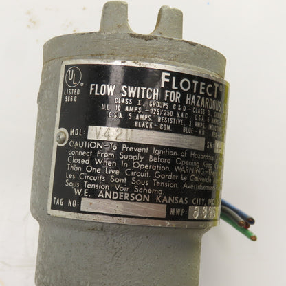 Flotect V420 Flow Switch For Hazardous Locations 1000 PSI 4" Pipe Coupling