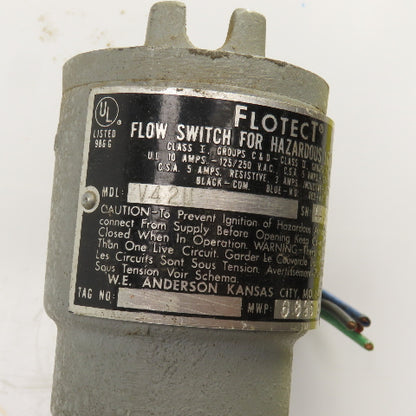 Flotect V420 Flow Switch For Hazardous Locations 1000 PSI 4" Pipe Coupling