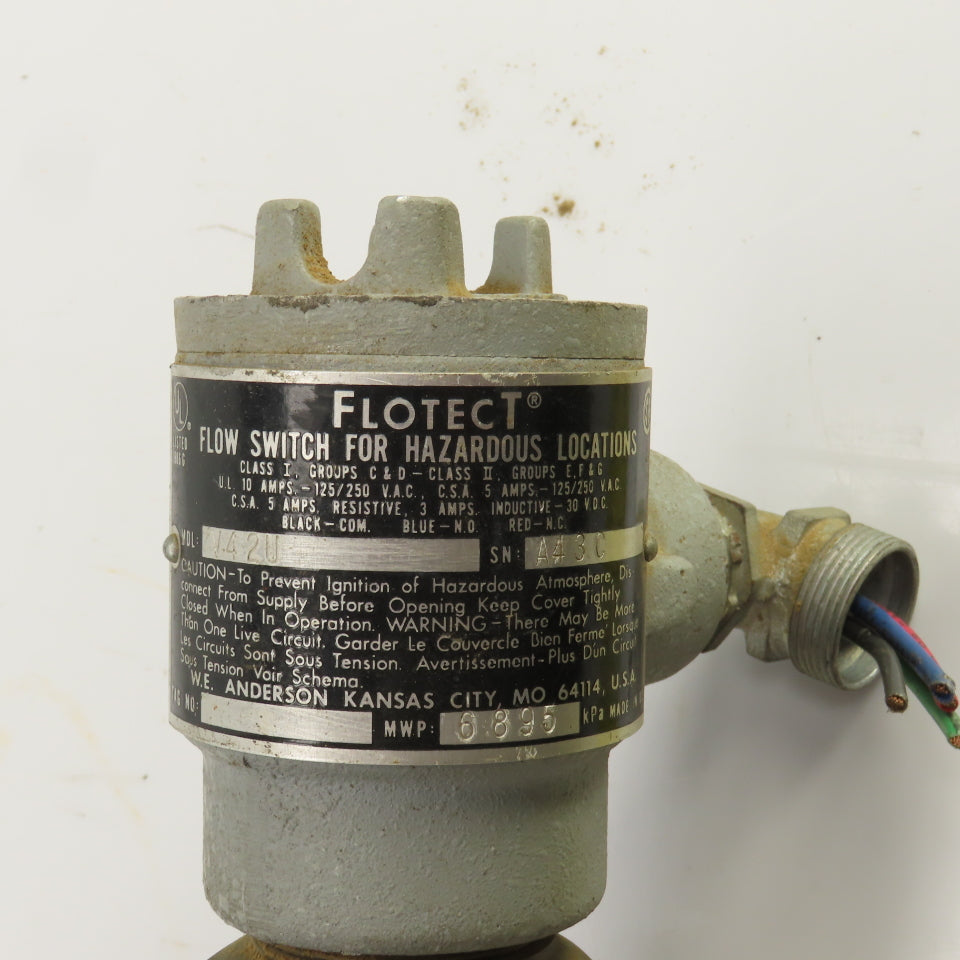 Flotect V420 Flow Switch For Hazardous Locations 1000 PSI 4" Pipe Coupling