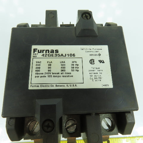 Furnas 42GE35AJ106 90A Definite Purpose Contactor 600V 30-50HP 24V Coil
