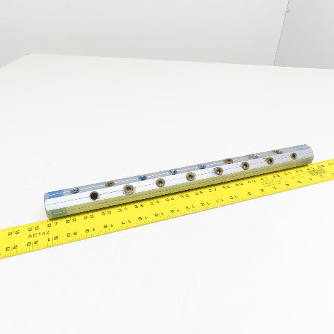 Pamark 16 Port Pneumatic Bar Manifold Aluminum Blue 18-1/2" OAL 1/4" NPT