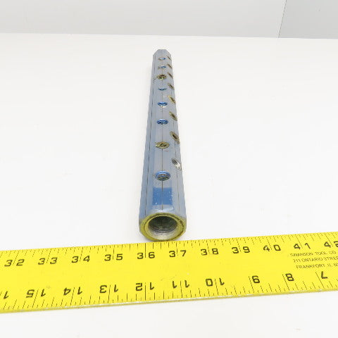 Pamark 16 Port Pneumatic Bar Manifold Aluminum Blue 18-1/2" OAL 1/4" NPT