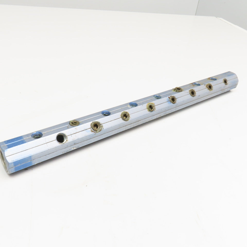 Pamark 16 Port Pneumatic Bar Manifold Aluminum Blue 18-1/2" OAL 1/4" NPT