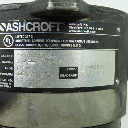 Ashcroft B 750S X06 Explosion Proof Pressure Switch 15A 125/250VAC Range 100PSI