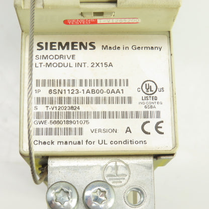 Siemens 6SN1118-0DK21-0AA1 Ver B Simodrive 6SN1123-1AB00-0AA1 LT Modul Int 2X15A