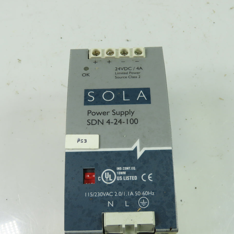 Sola SDN 4-24-100 Power Supply 115-230VAC 24VDC 4A