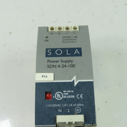 Sola SDN 4-24-100 Power Supply 115-230VAC 24VDC 4A
