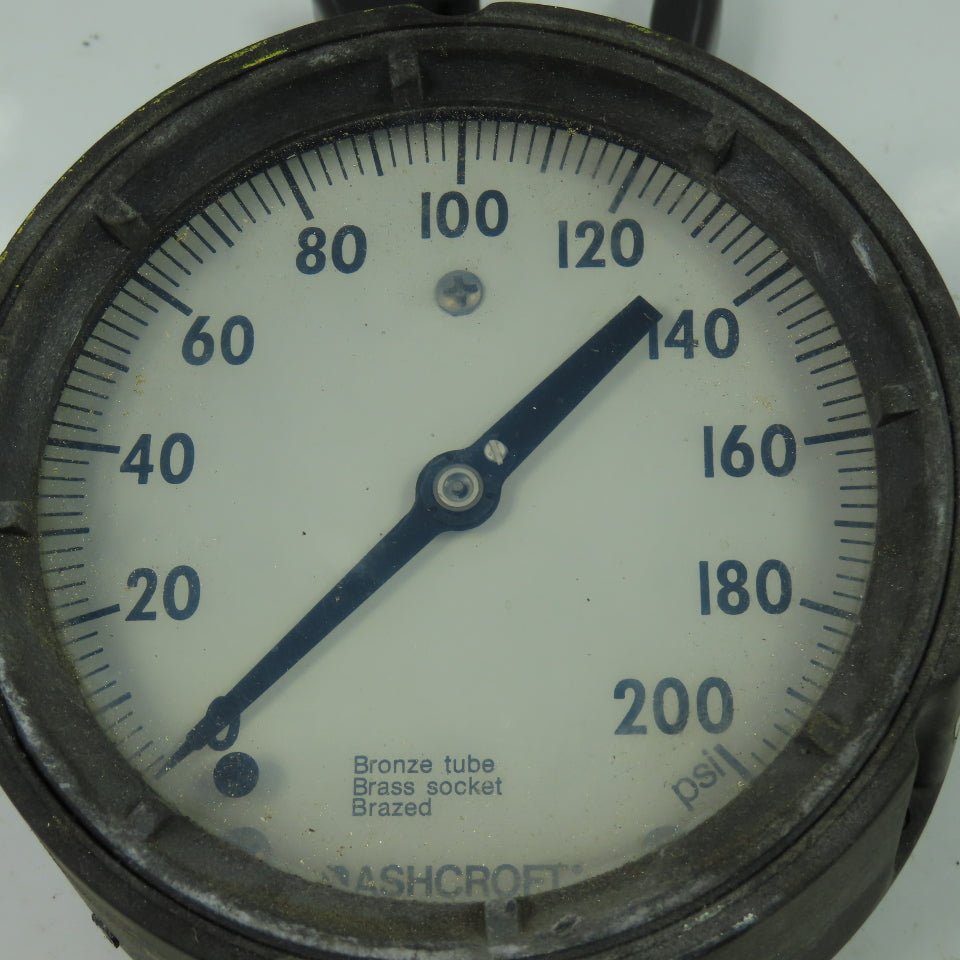 Ashcroft 200PSI Duragauge Pressure Gauge Back Mount Bronze Tube Brass Socket