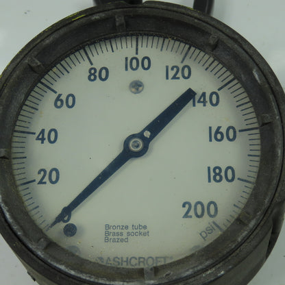 Ashcroft 200PSI Duragauge Pressure Gauge Back Mount Bronze Tube Brass Socket