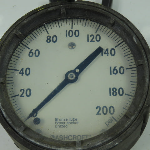 Ashcroft 200PSI Duragauge Pressure Gauge Back Mount Bronze Tube Brass Socket