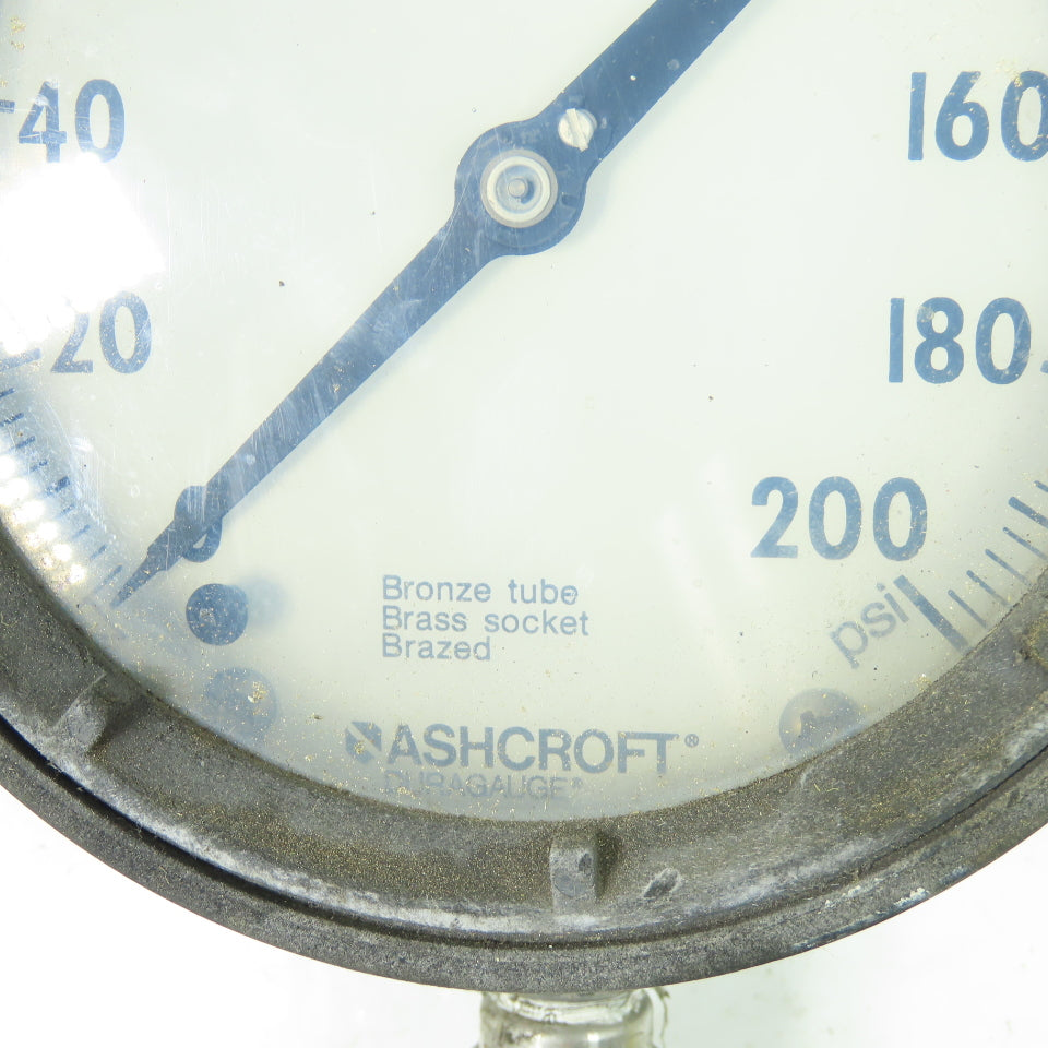Ashcroft 200PSI Duragauge Pressure Gauge Back Mount Bronze Tube Brass Socket