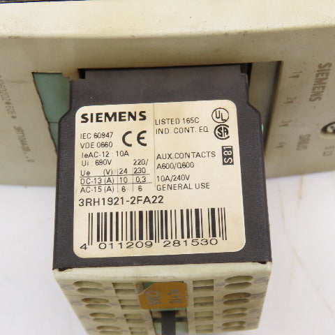 Siemens 3RT1044-3BB40 Contactor 600V 60Hp MAX 3Ph Auxiliary Contact 24VDC Coil