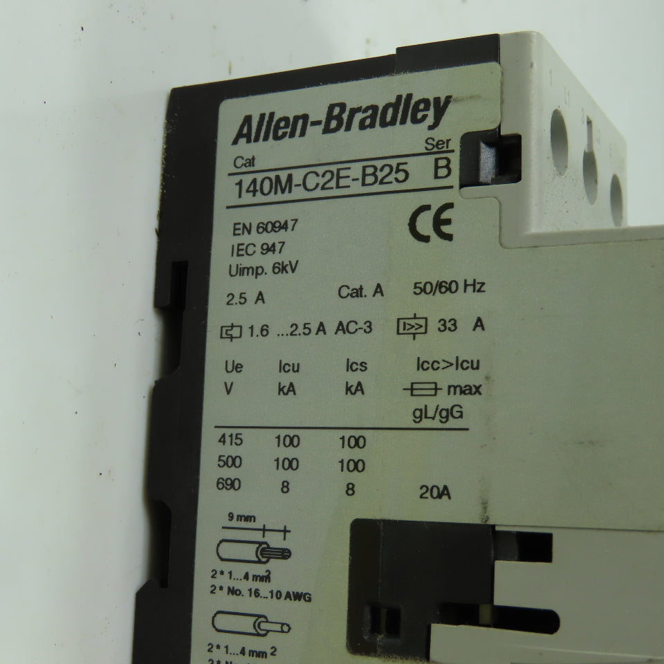 Allen Bradley 140M-C2E-B25 Ser B Motor Protector Circuit Breaker W/140M-C-A 2.5A
