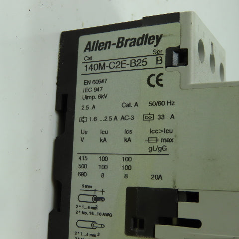 Allen Bradley 140M-C2E-B25 Ser B Motor Protector Circuit Breaker W/140M-C-A 2.5A