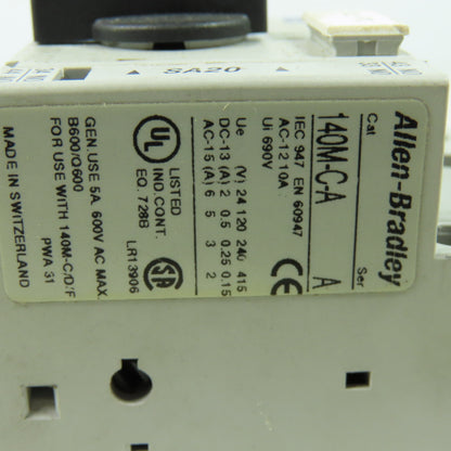Allen Bradley 140M-C2E-B25 Ser B Motor Protector Circuit Breaker W/140M-C-A 2.5A