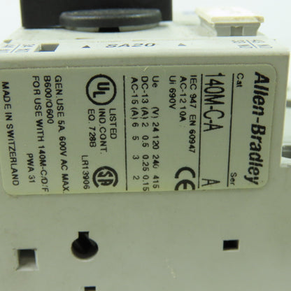 Allen Bradley 140M-C2E-B25 Ser B Motor Protector Circuit Breaker W/140M-C-A 2.5A