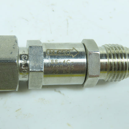 Nupro Swagelok SS-4C-VCR-25 Stainless Steel Poppet Check Valve 1/4" Tube 25PSIG