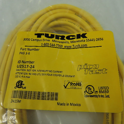 Turck PKG 3-6 U2517-24 Cordset Cable Female To Cut End 3 Wire