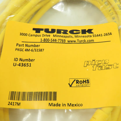 Turck PKGC 4M-6/S1587 U-43651 Cordset Cable Female To Cut End 4 Wire