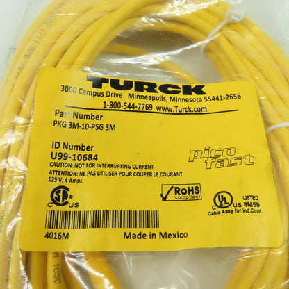 Turck PKG 3M-10-PSG 3M U99-10684 Cordset Cable Straight Female to Straight Male