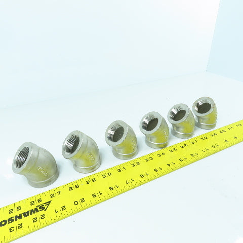 1" NPT Female 304 Stainless Steel Pipe Elbow 45° Lot Of 6