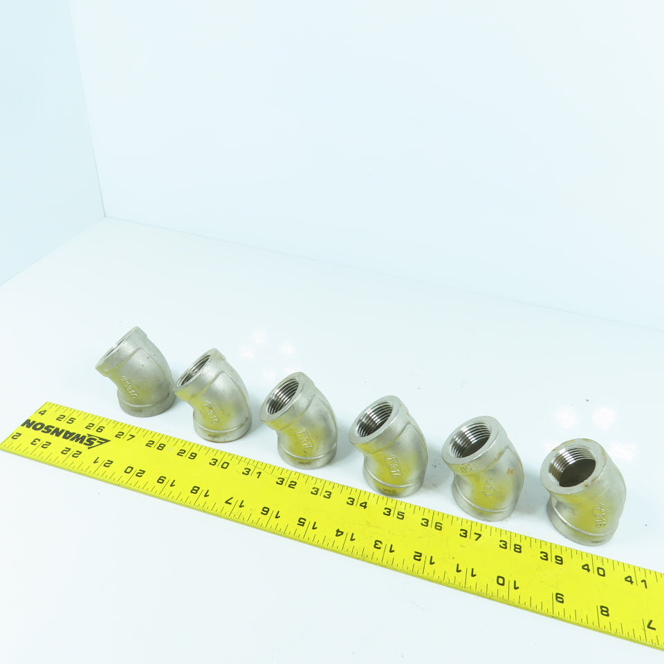 1" NPT Female 304 Stainless Steel Pipe Elbow 45° Lot Of 6