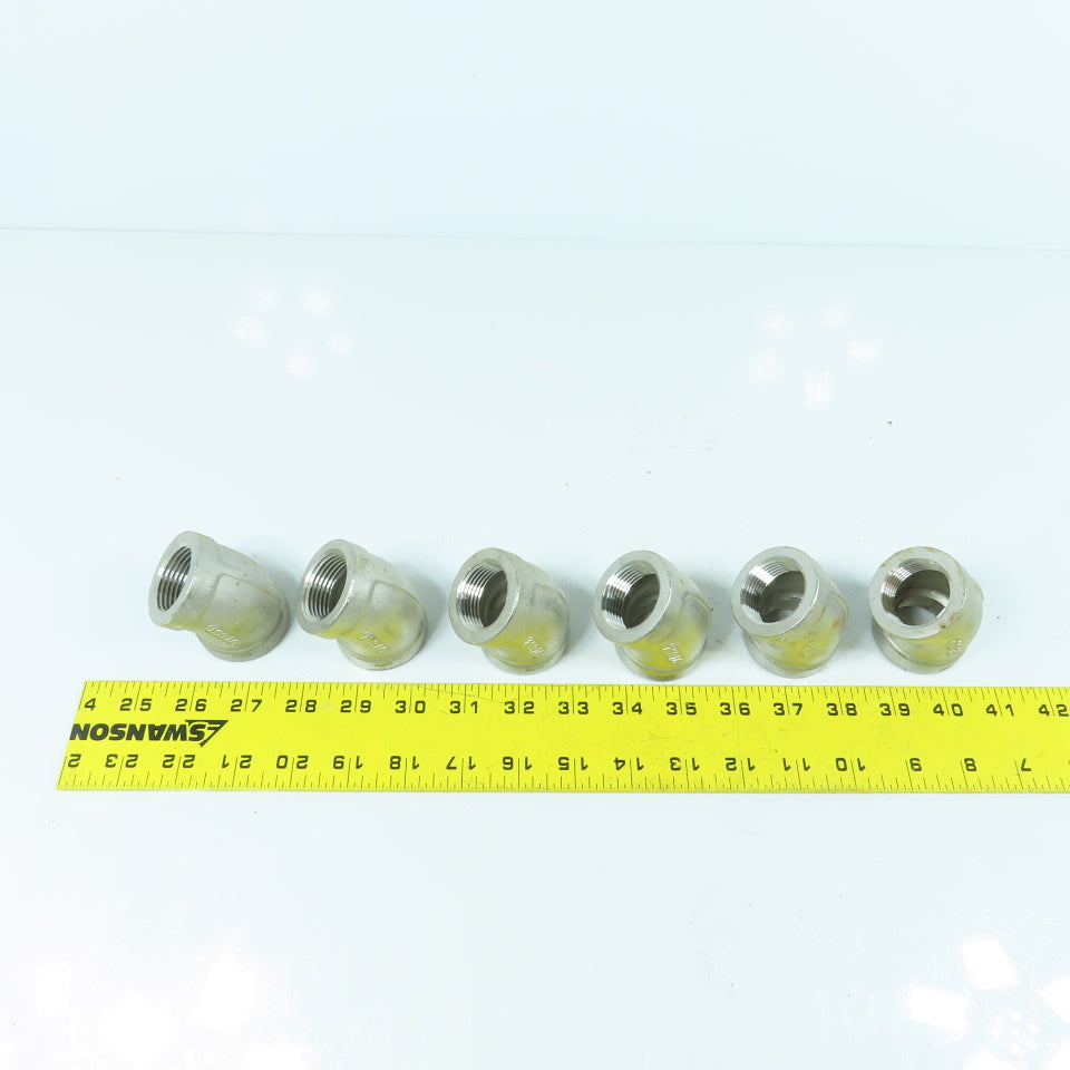 1" NPT Female 304 Stainless Steel Pipe Elbow 45° Lot Of 6