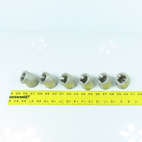 1" NPT Female 304 Stainless Steel Pipe Elbow 45° Lot Of 6
