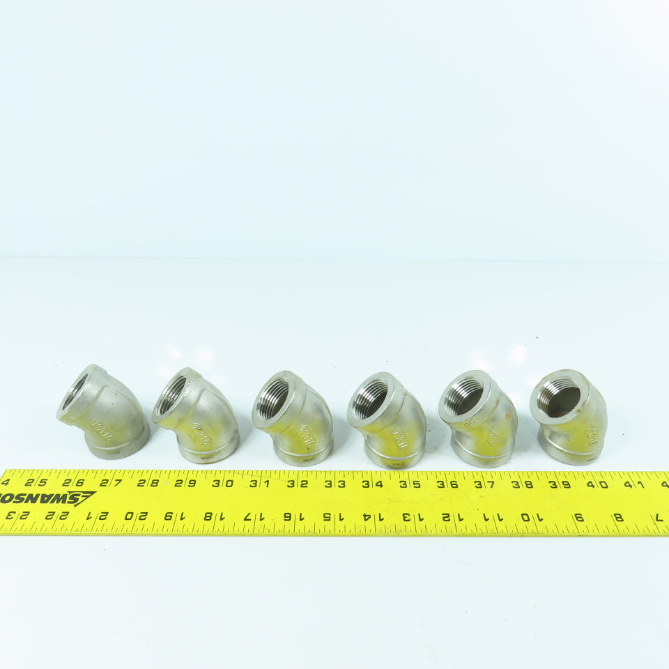 1" NPT Female 304 Stainless Steel Pipe Elbow 45° Lot Of 6