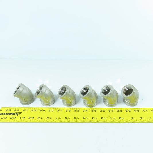 1" NPT Female 304 Stainless Steel Pipe Elbow 45° Lot Of 6