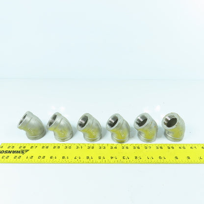 1" NPT Female 304 Stainless Steel Pipe Elbow 45° Lot Of 6