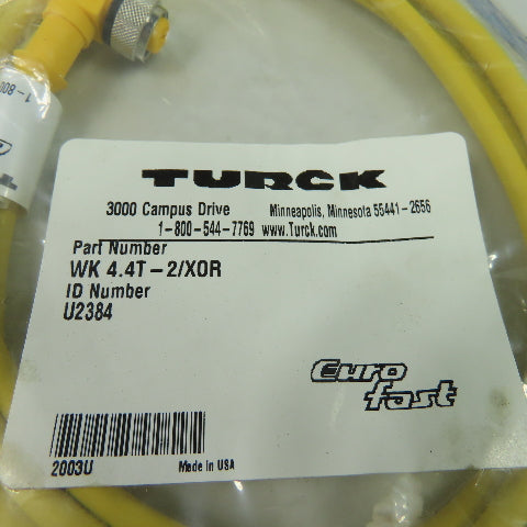 WK 4.4T-2/XOR U2384 Cordset Cable Right Angle Female To Cut End 4 Wire 2M