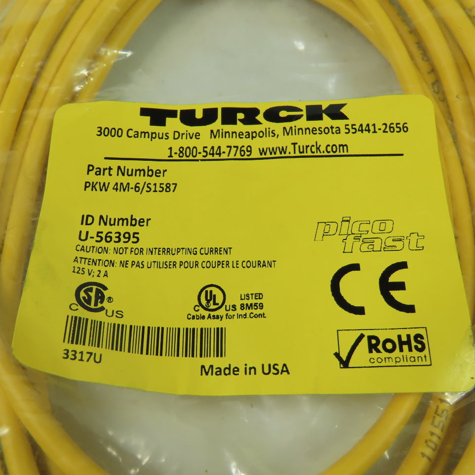 PKW 4M-6/S1587 U-56395 Cordset Cable Right Angle Female To Cut End 4 Wire