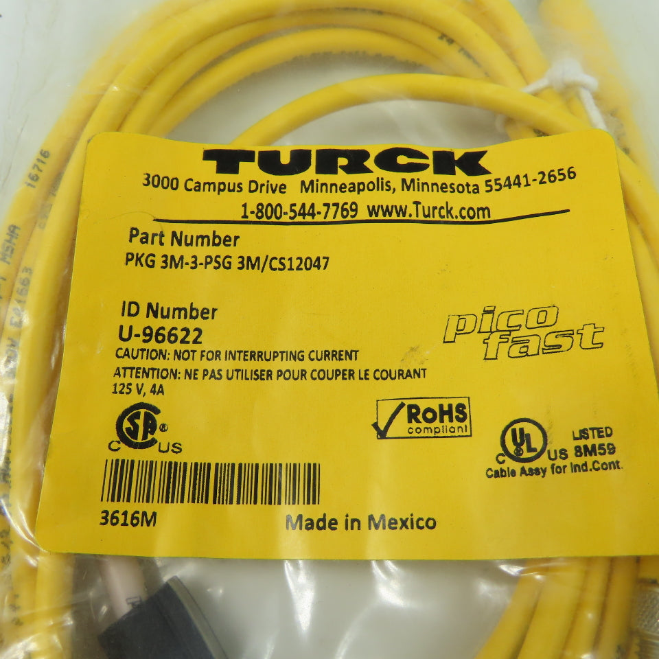 PKG 3M-3-PSG 3m/CS12047 Cordset Cable Straight Female To Straight Male 3 Wire 3M